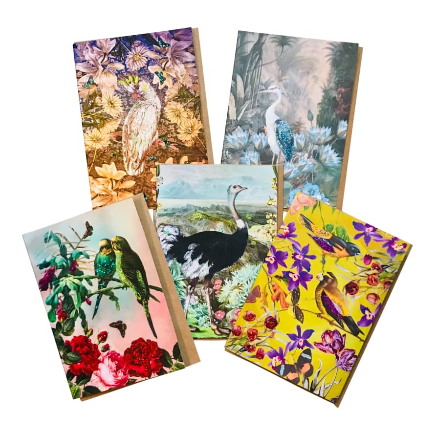 Diana Wilson Arcana Hand Glittered Bird Design Cards - Pack of 5 