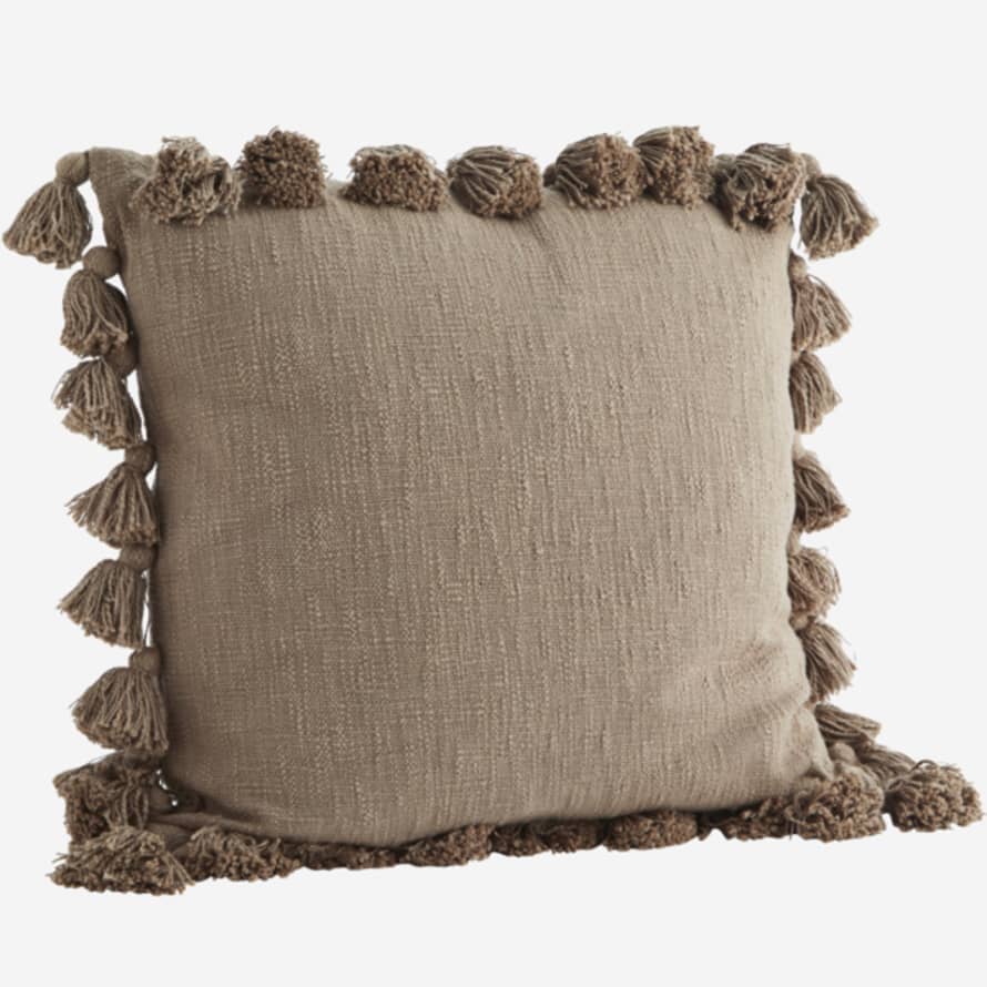 Madam Stoltz Greige Cushion With Tassels 60 X 60