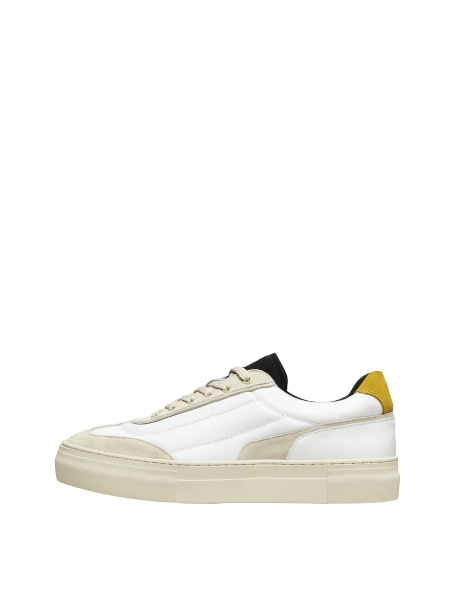 Selected Homme White David Chunky Quilt  Leather Trainers Shoes