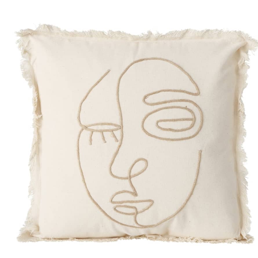 &Quirky Cream Abstract Face Square Cushion