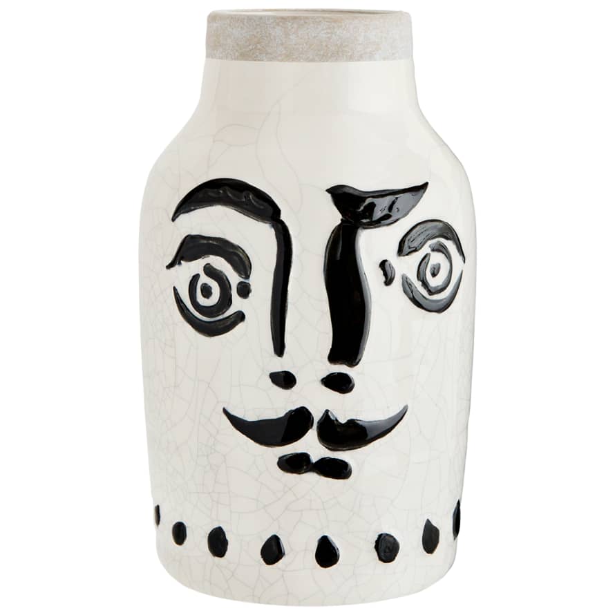Madam Stoltz Stoneware Vase with Face Decor