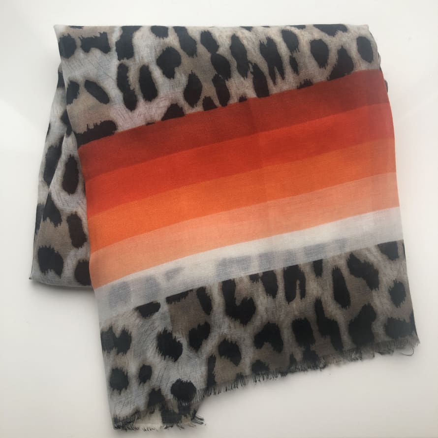 Miss Shorthair Leopard Print Scarf With Orange Stripes