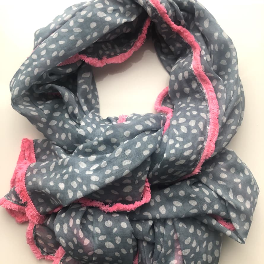 Miss Shorthair Grey And Pink Spotty Neon Ruffle Scarf