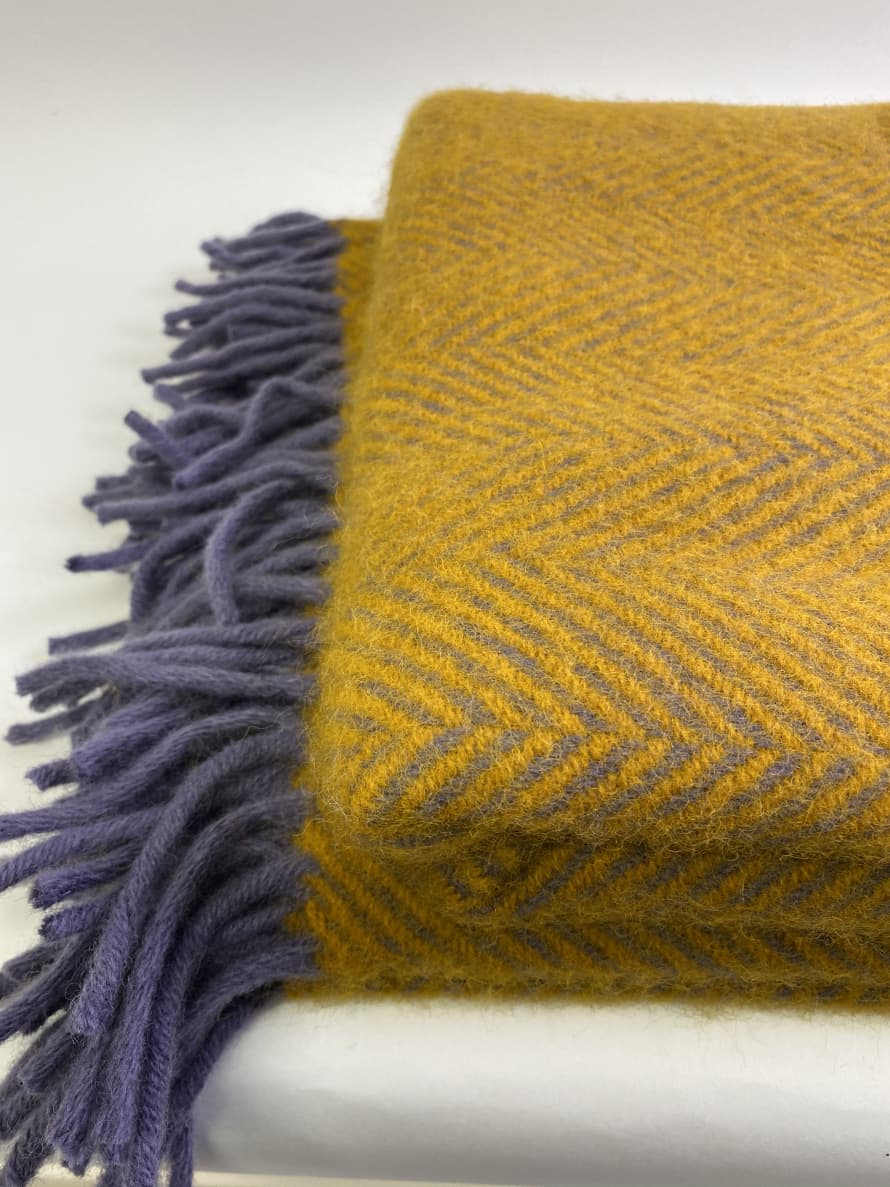 D&T Blanket Wool Herringbone Ocker/purple  FB 4718