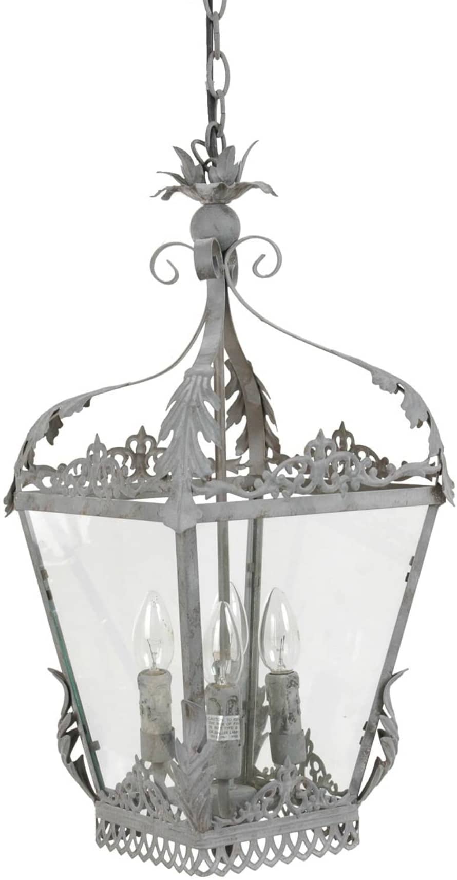 clayre & Eef Grey Metal Lantern Ceiling Lamp