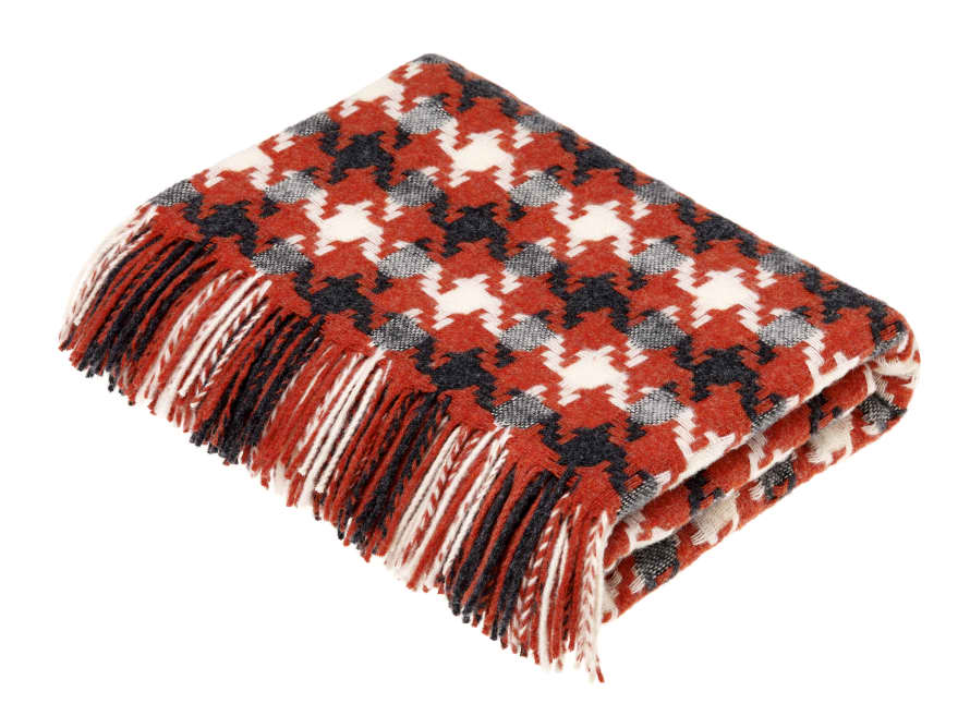 Bronte by Moon Coral Houndstooth Check Merino Lambswool Throw 140cm x 185cm