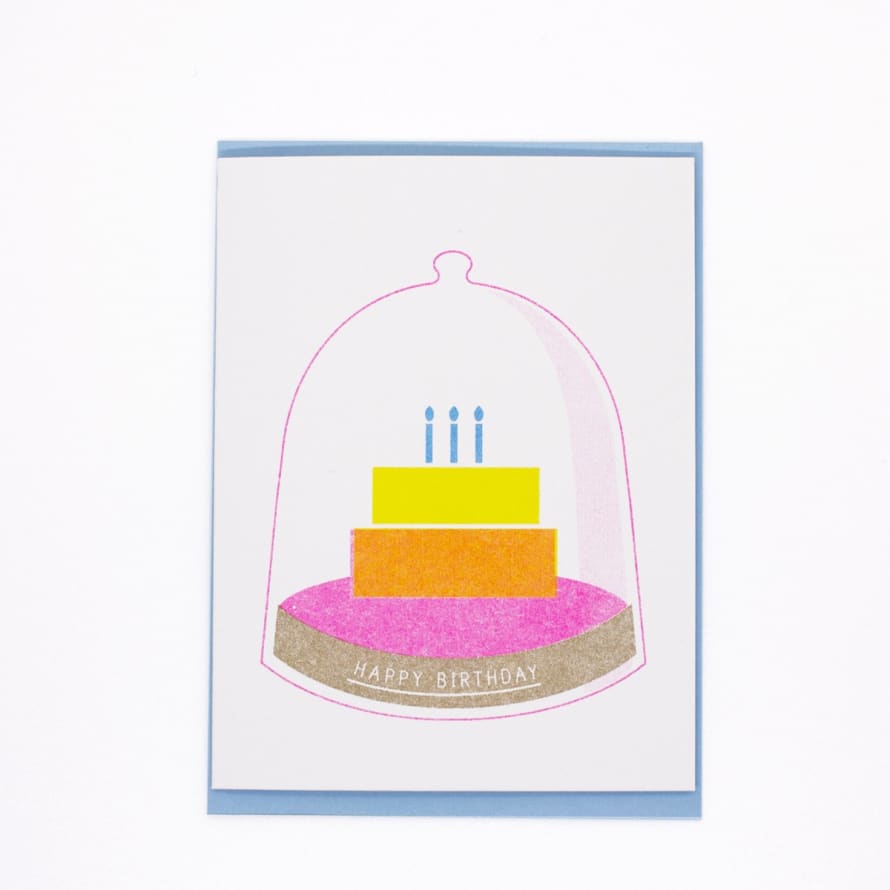 Bomull Press Birthday Card - Happy Birthday Cake (yellow)