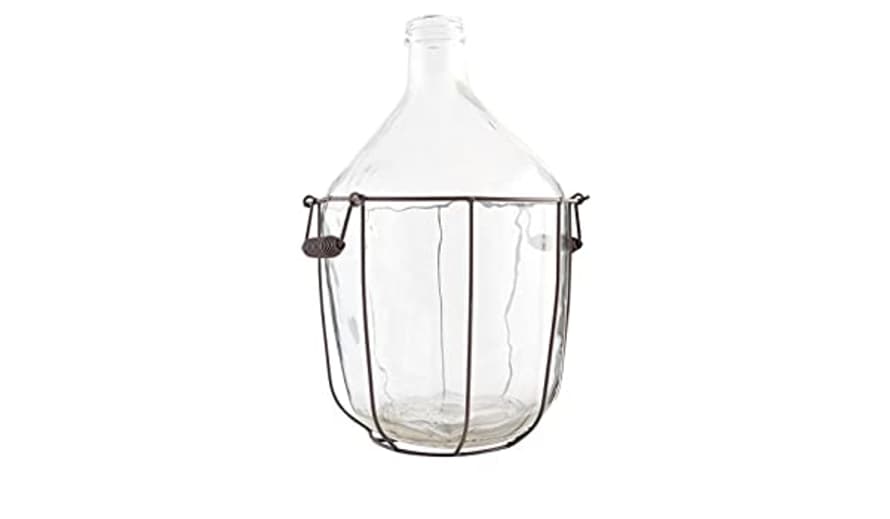 clayre & Eef  Maxi Glass Bottle with Metal Basket