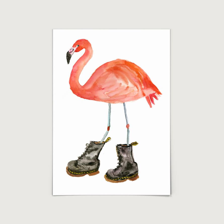 Rosie Webb  Cyber Flamingo In Black Boots A3 Giclee Print