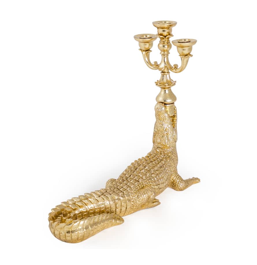 &Quirky Antique Gold Large Crocodile Candelabra