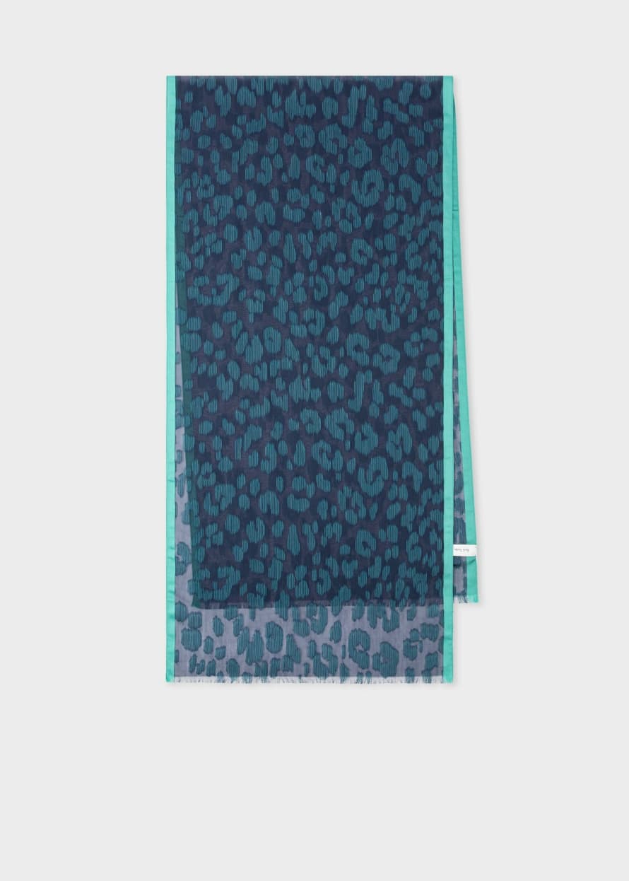 Paul Smith Blue and Green Sheer Silk Mix Leopard Print Scarf