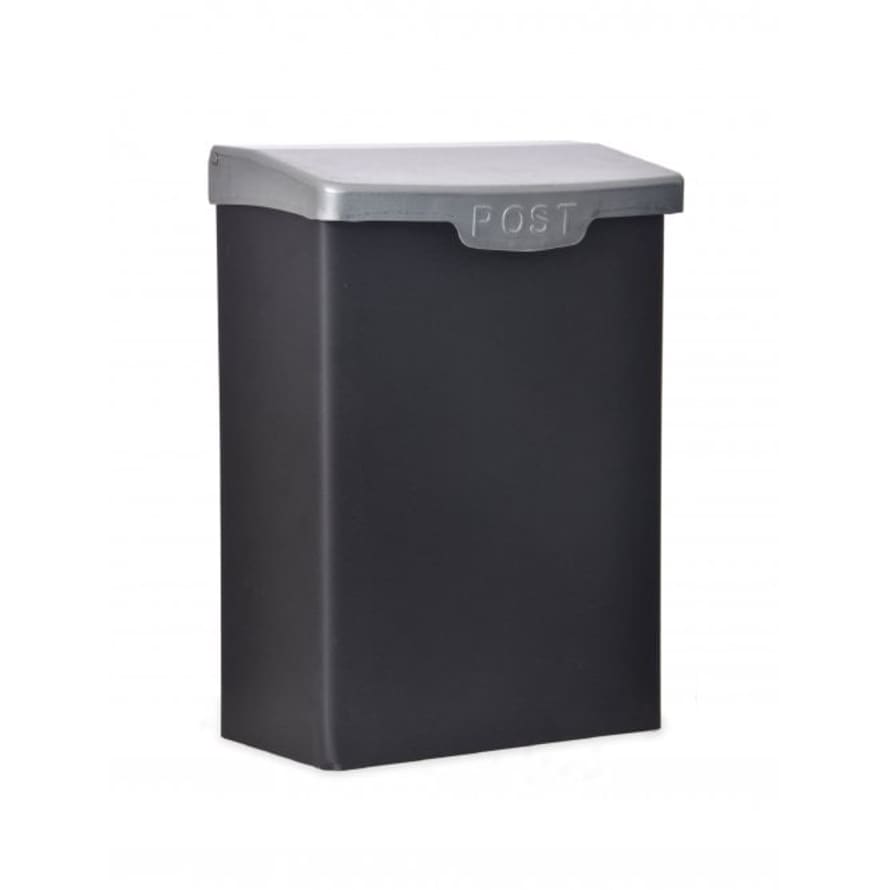 Garden Trading Shipton Steel Post Box with Galvanised Steel Lid - Carbon