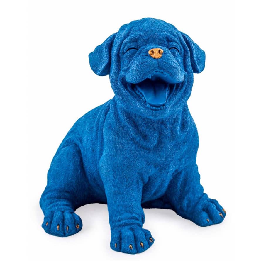 Rhubarb Blue With Gold Details Ornamental Laughing Puppy