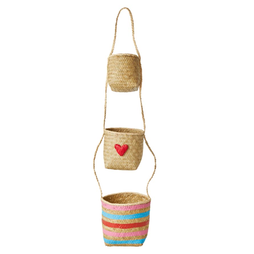 rice Raffia Hearts Hanging Storage Baskets