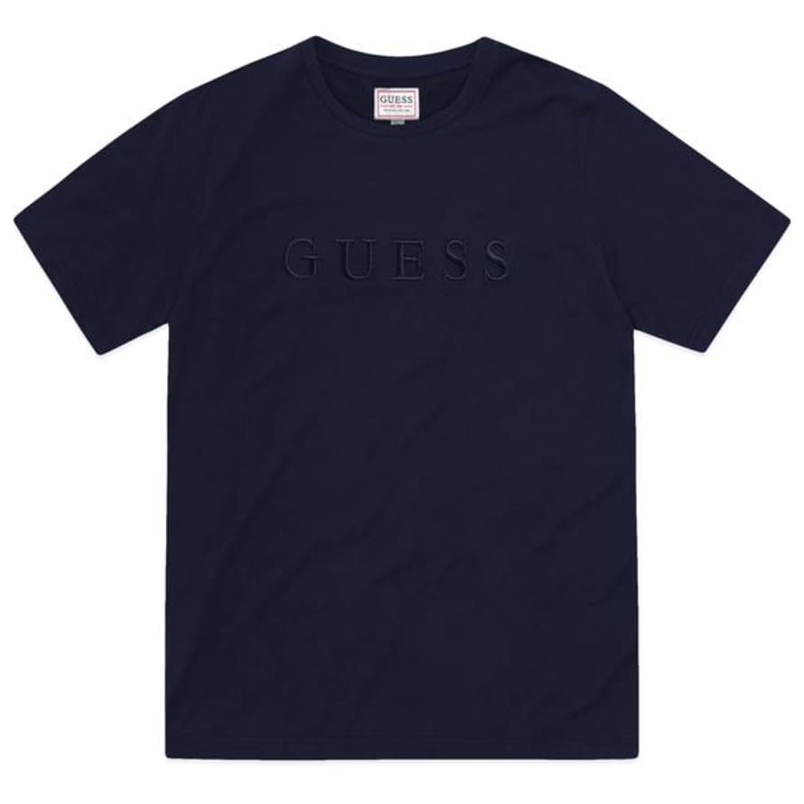 Guess Navy Pima Cotton Embroidery Logo T Shirt