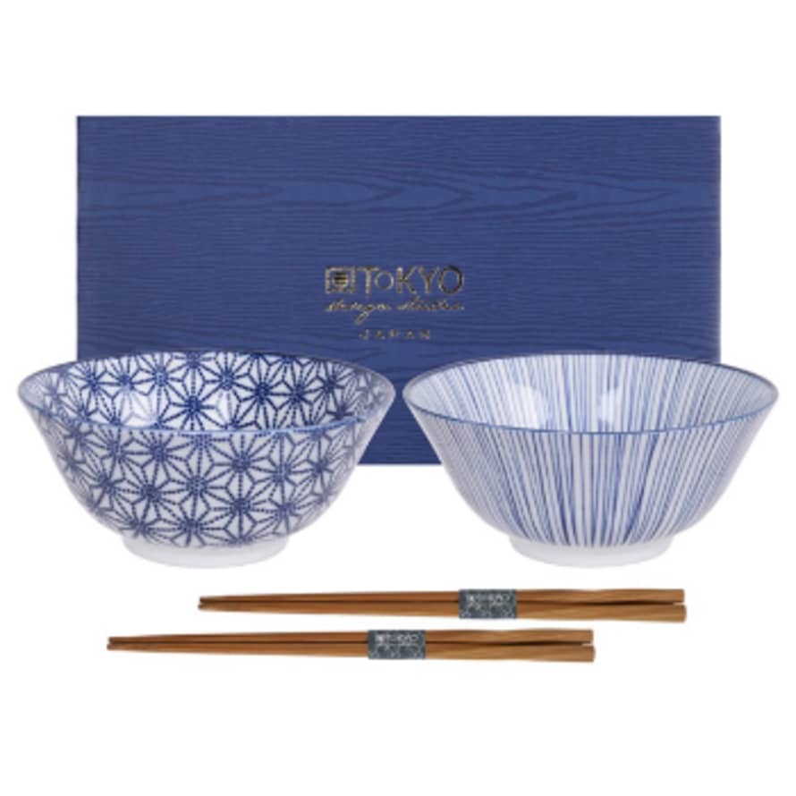 Tokyo Design Studio Rice Bowl Nippon Blue - Set of 2 + Gift Box