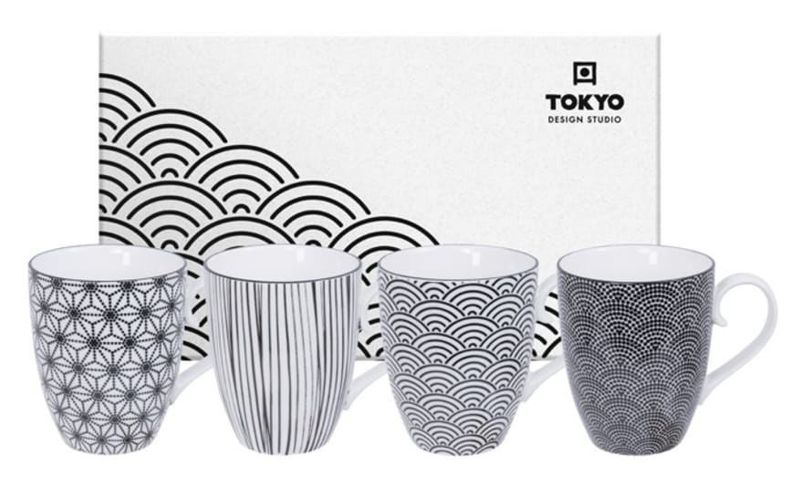 Tokyo Design Studio 380ml Mug Nippon Black - Set of 4 + Gift Box