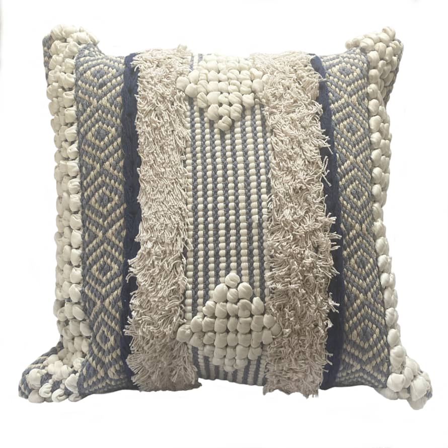  Bohemian Handwoven Wool Bobble Cushion