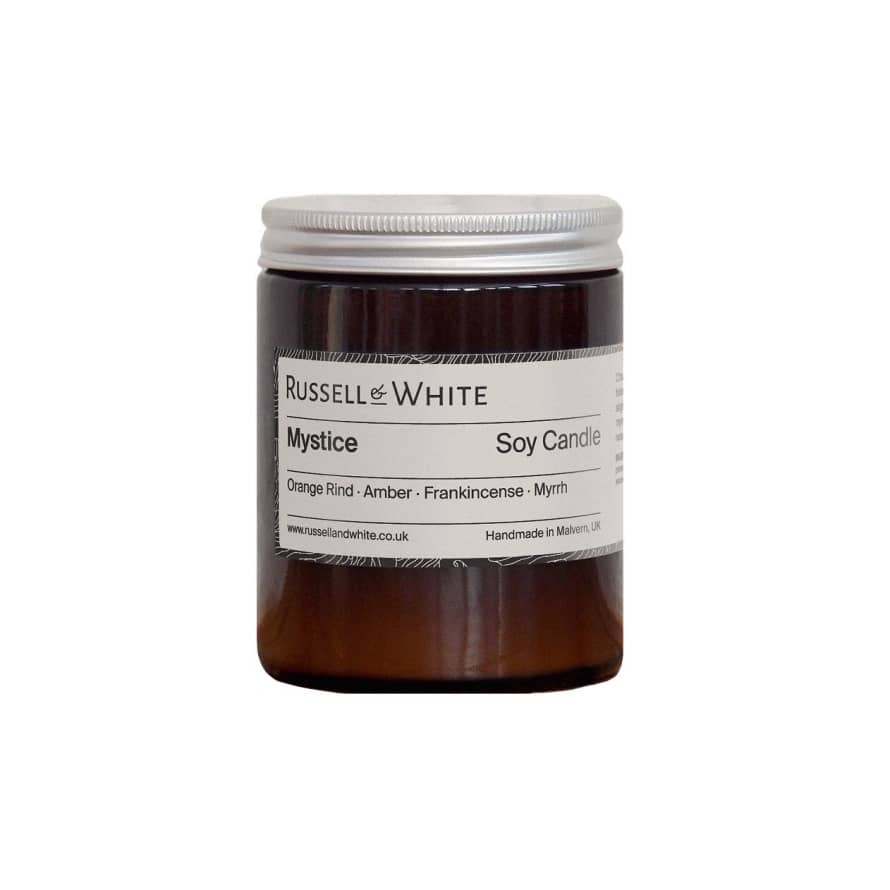 Russell & White Soy Wax Candle in Amber Glass Jar - Mystice