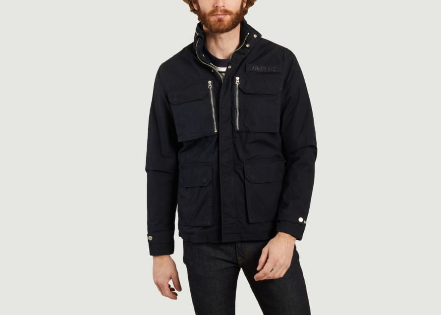 Schott NYC Navy Blue Fielda 2 Canvas Jacket With Pockets