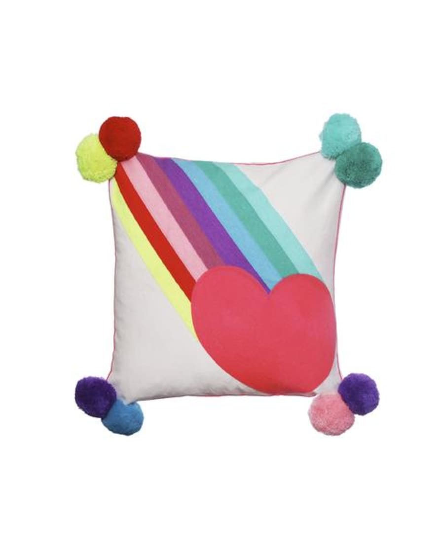 Bombay Duck Rainbow Heart Embroidered Cushion