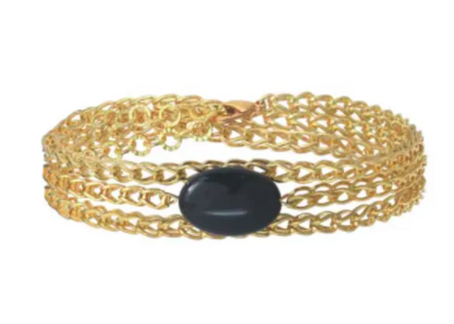 By Zia  Gloss Black Agate Chain Bracelet