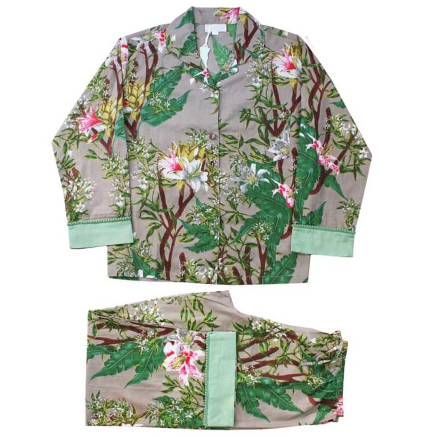 Powell Craft Ladies Grey Stargazer Lily Print Cotton Pyjamas
