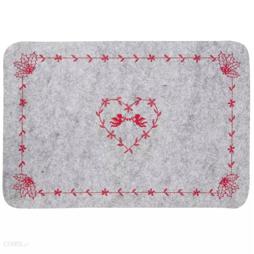 clayre & Eef Gray felt Placemat with Red Heart -  Set 6