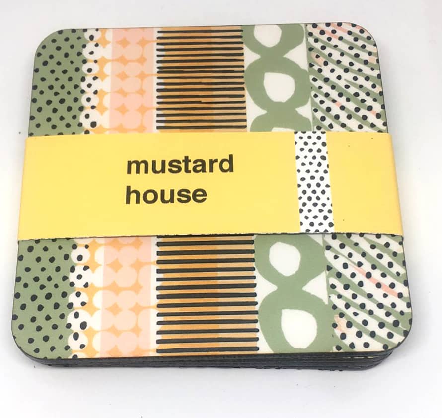 Mustard House Olive Green Textured Stripe Coasters Set of 4