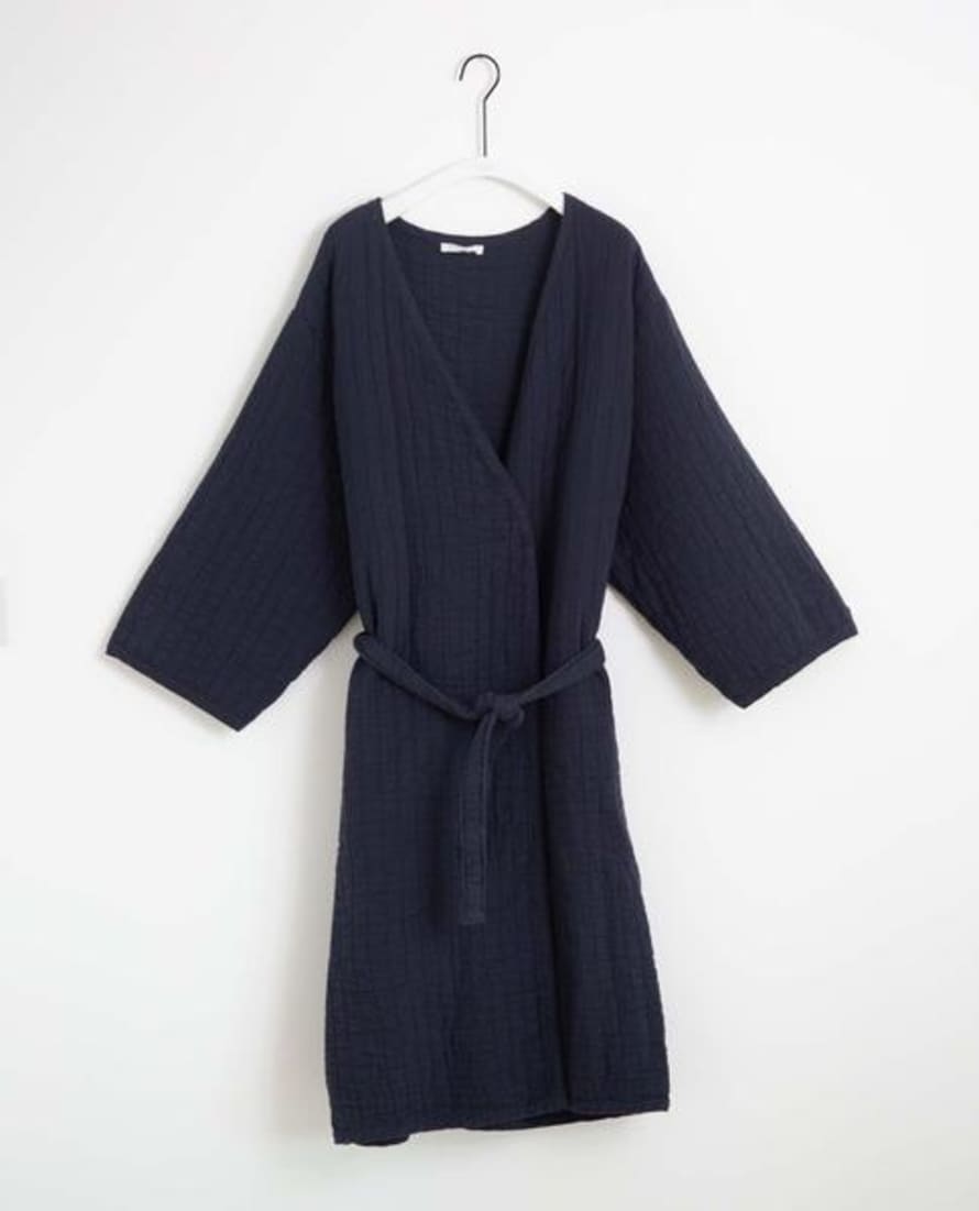 Beaumont Organic SPRING Adeline Organic Cotton Dressing Gown In Navy
