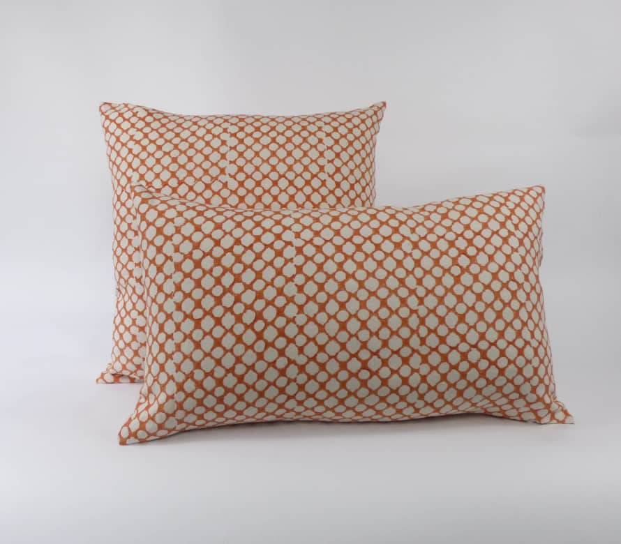 Indigo & Wills Honeycomb Orange Linen Cushions
