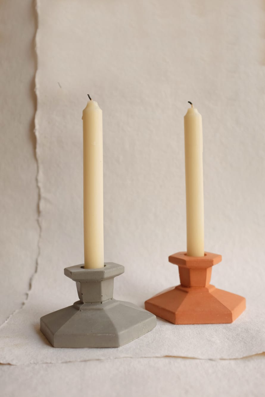 Squid Ink Studio Set of 3 Rust and Grey Concrete Candlestick Holders