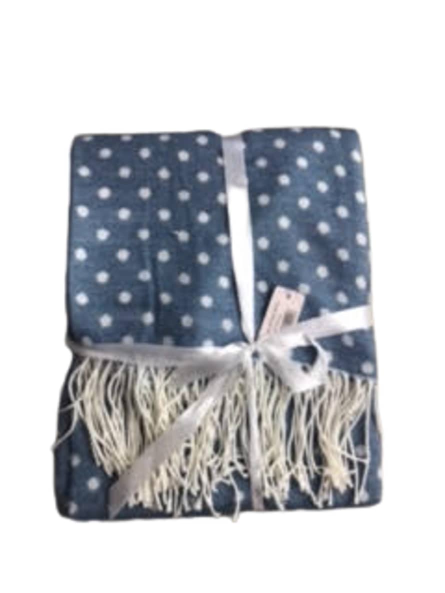 clayre & Eef Ocean Blue Fringed Plaid with White Polka Dots