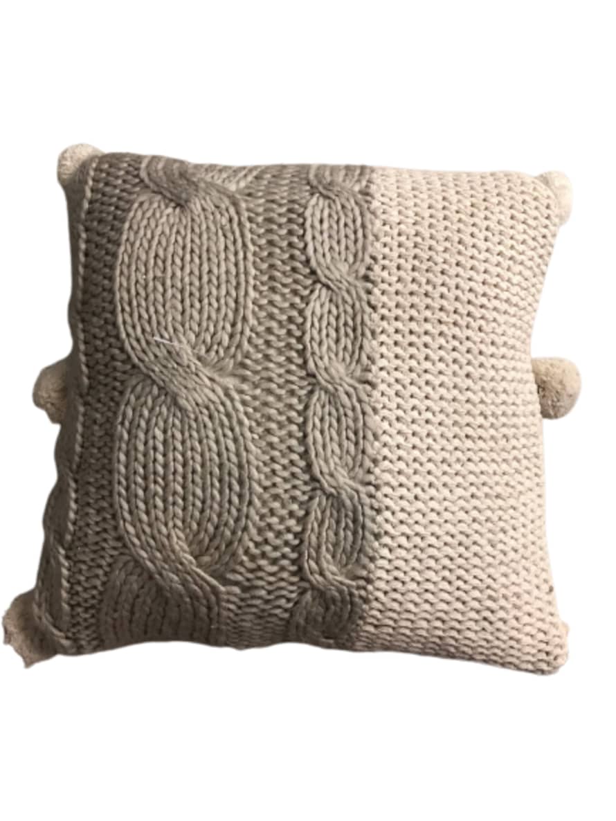 Mars & More Knitted Cotton Cushion W/Pompons