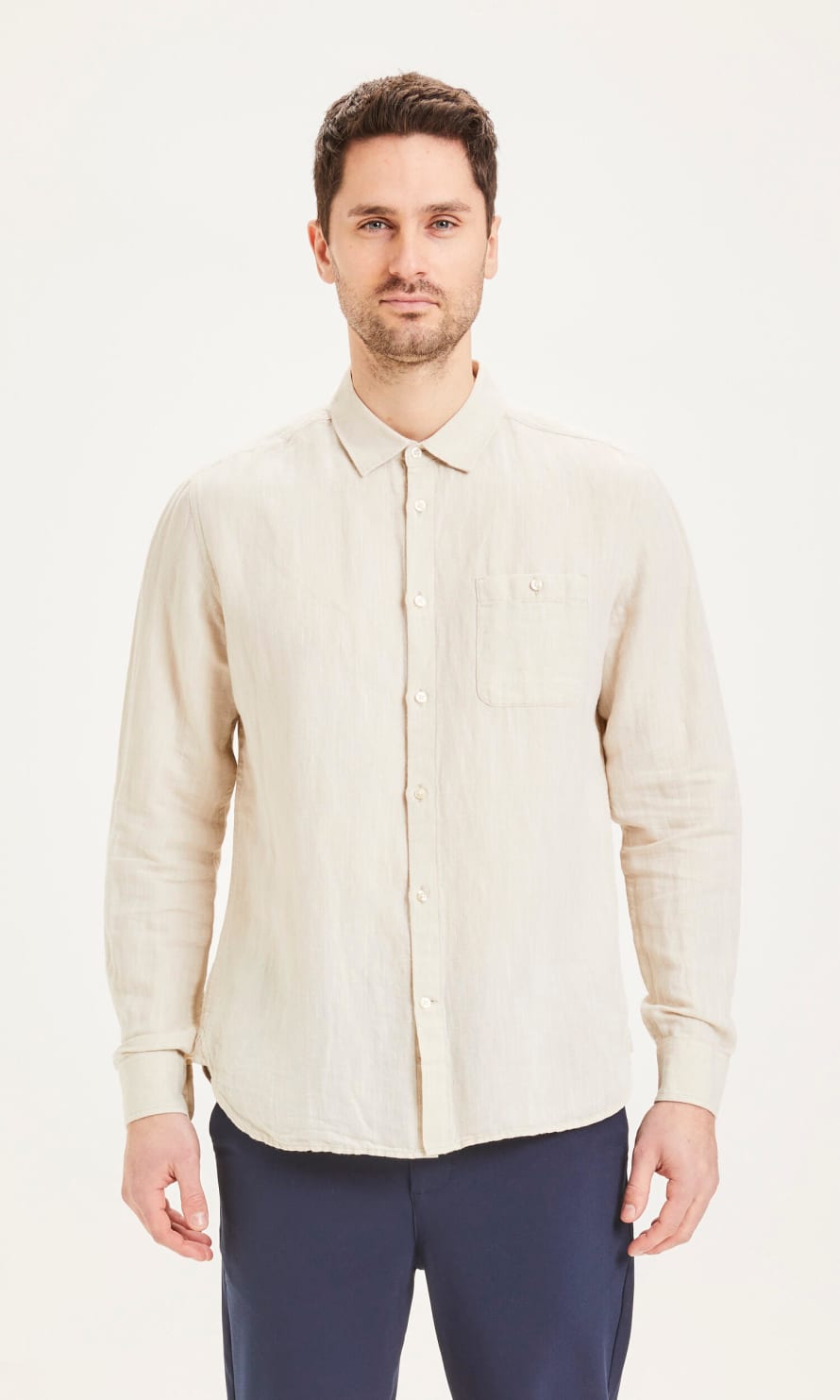 Knowledge Cotton Apparel  90805 Larch LS Strutured Linen Shirt Light Feather Gray