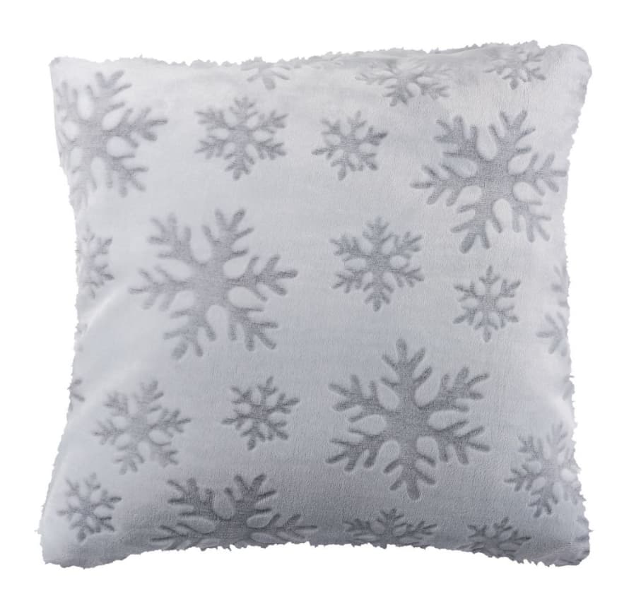 LA MAISON DE LILO Fleece-Lined Gray Cushion with Snowflakes
