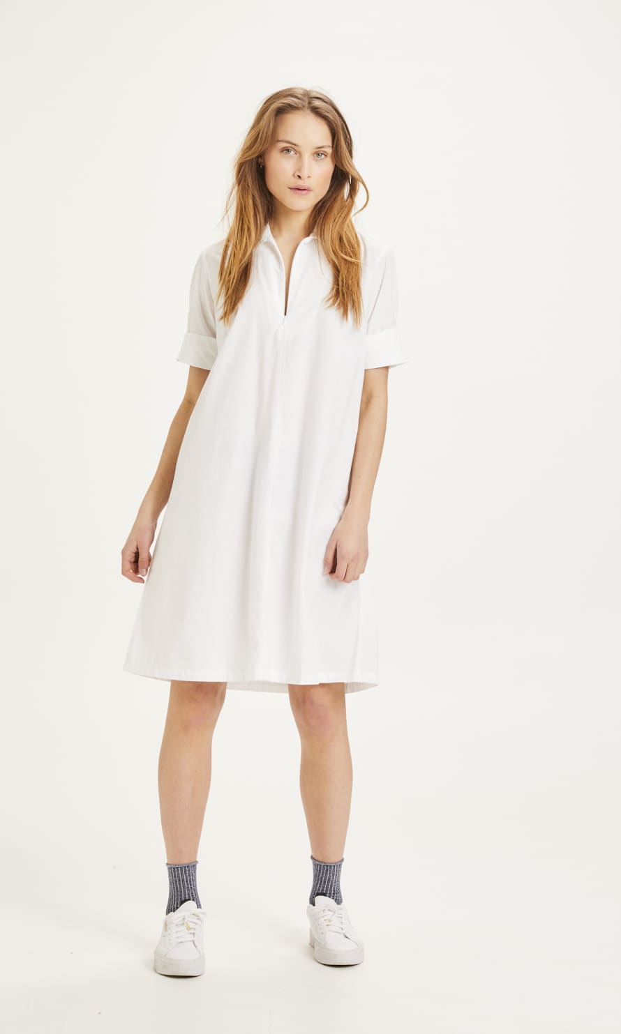 Knowledge Cotton Apparel  Bright White 900007 Azalea Shirt Dress