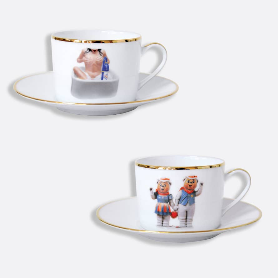 Bernardaud Two Set of  Banality Series  Jeff Koons Tea Cup and Saucer