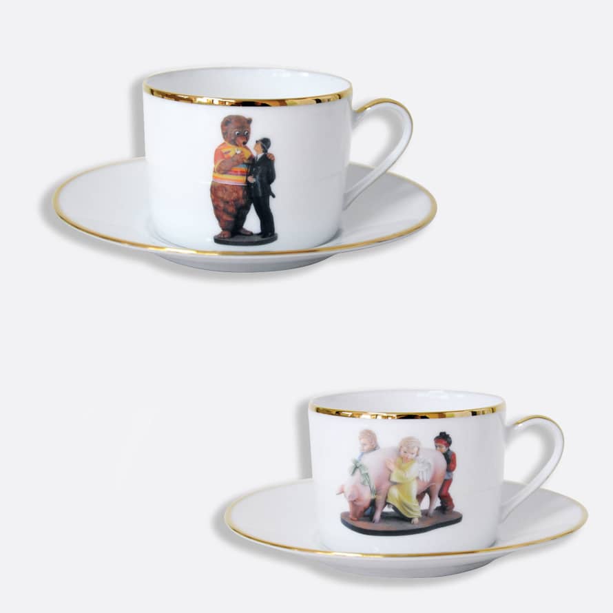 Bernardaud Two Set of  Banality Series  Jeff Koons Tea Cup and Saucer