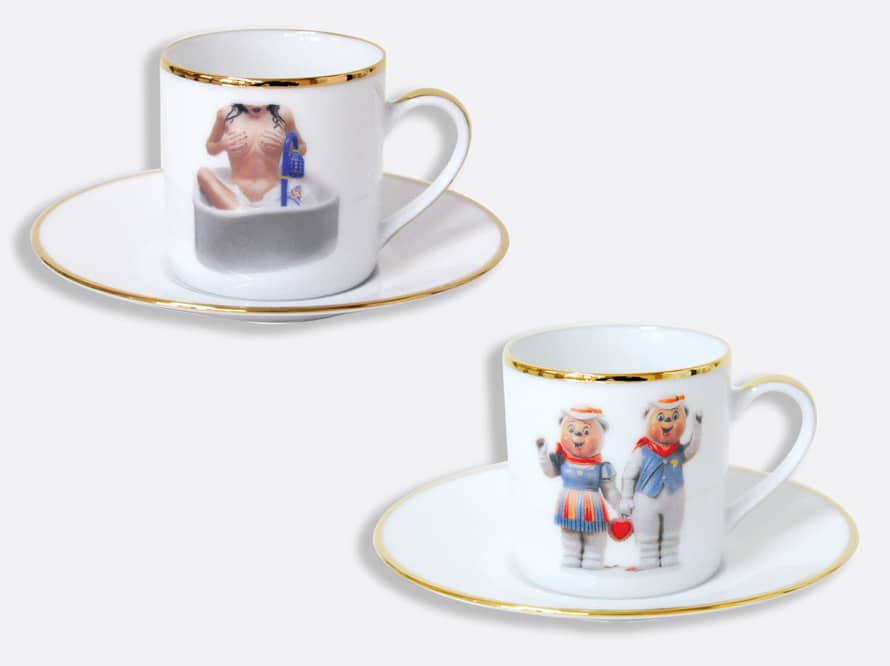 Bernardaud Two Set of  Banality Series Jeff Koons Coffee Cup and Saucer