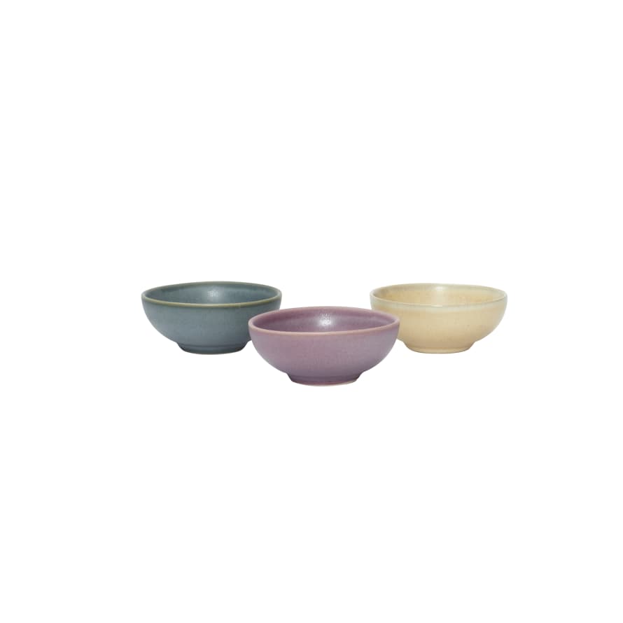 Hubsch Set of 3 Small Ceramic Bowls - Sand, Purple, Green