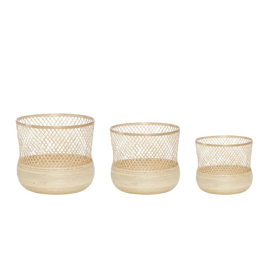 Hubsch Set of 3 Round Bamboo Baskets