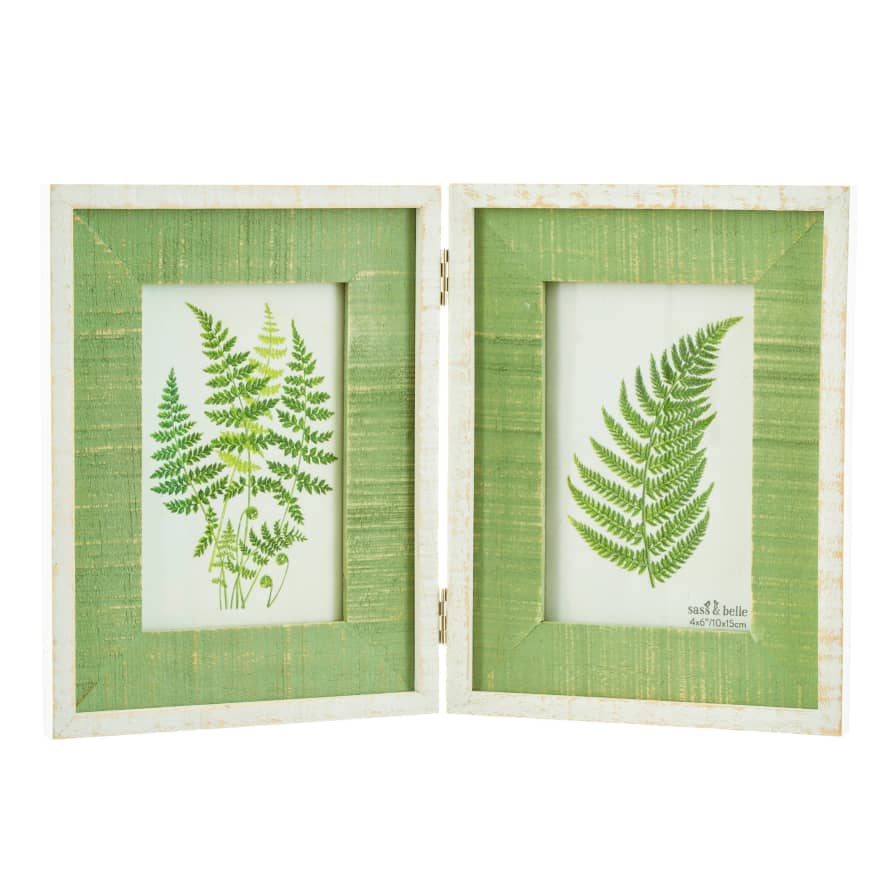 Sass & Belle  Distressed Green Wooden Double Photo Frame