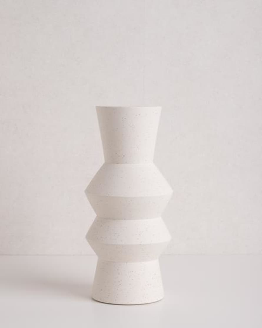 HK Living Medium White Angular Speckled Clay Vase