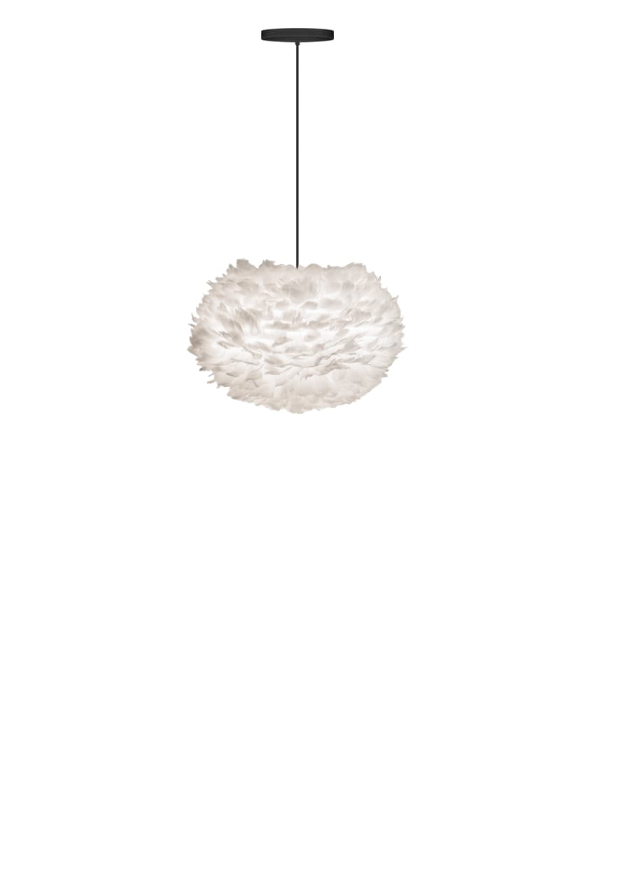 UMAGE Medium White Feather Eos Pendant Shade with Black Rosette Cord Set