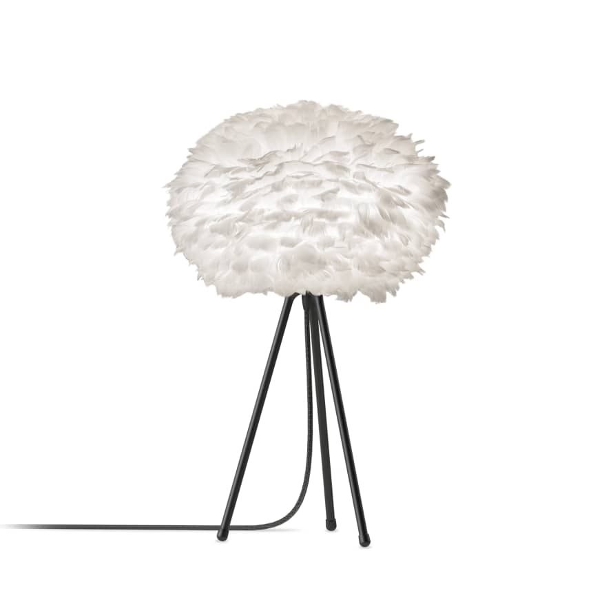 UMAGE Medium White Feather Eos Table Lamp with Black Tripod