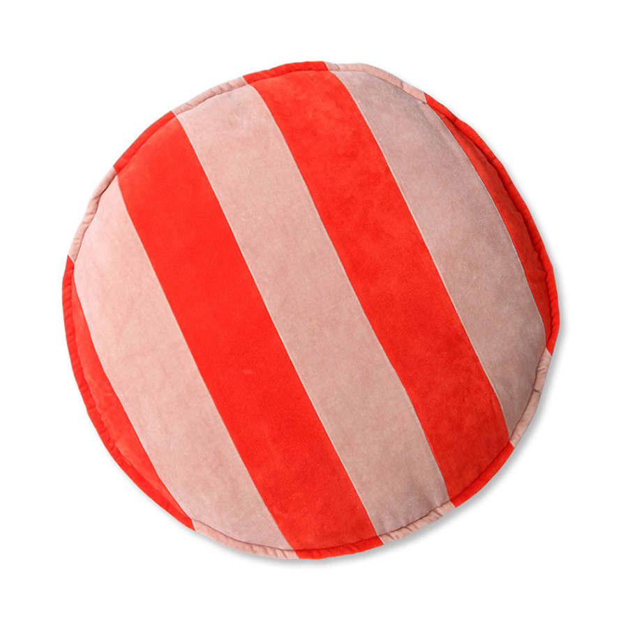 HK Living Striped Velvet Seat Cushion Round Red/Pink (ø60)