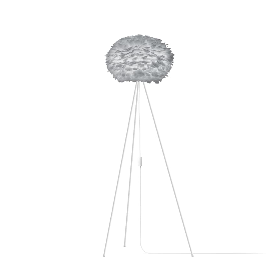 UMAGE Medium Light Grey Feather Eos Floor Lamp with White Tripod