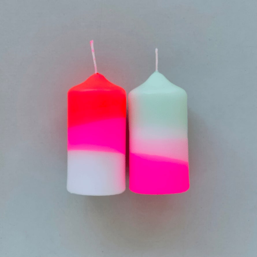 Pink Stories Dip Dye Neon Candles Peppermint Cherries Pack Of 2 Pillar Candles