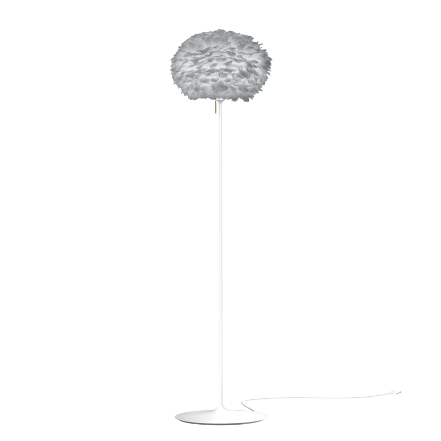 UMAGE Medium Light Grey Feather Eos Floor Lamp with White Santé Stand
